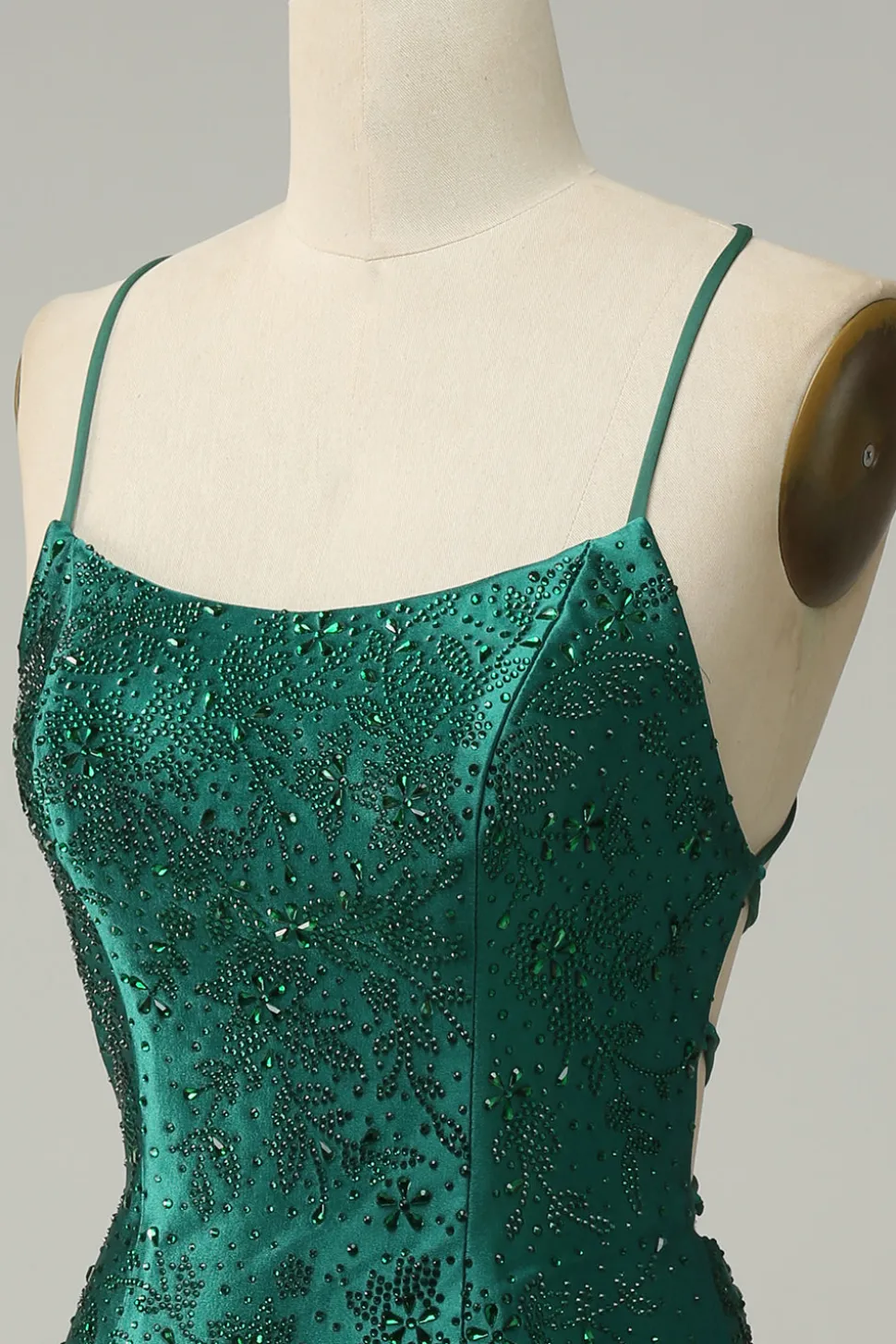 Verde Escuro Vestido de Festa Cintas de Espaguete