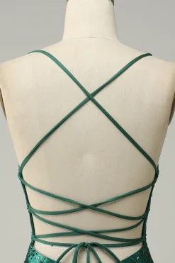 Verde Escuro Vestido de Festa Cintas de Espaguete