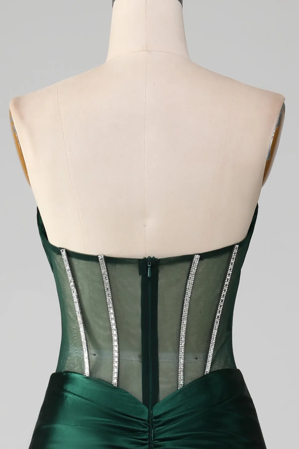Verde escuro V-neck espartilho sem alças sereia vestido de baile plissado