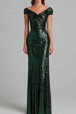 Verde escuro V-neck sereia sereia babados vestido formal