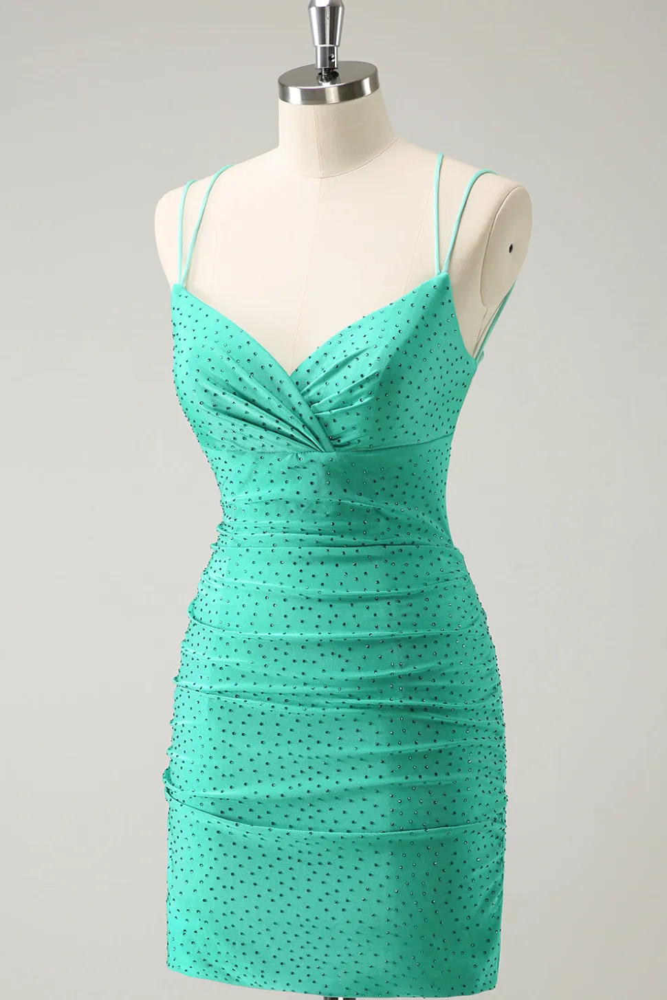 Verde Esparguete Correias Backless Tight Homecoming Dress com Missangas