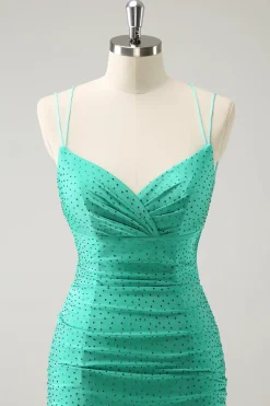 Verde Esparguete Correias Backless Tight Homecoming Dress com Missangas