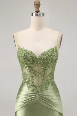 Verde Espartilho Sem Alças Sequins Bodycon Vestido Curto Homecoming com Apliques