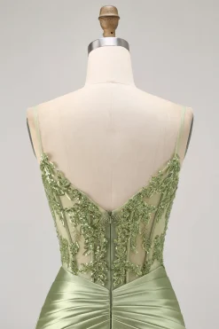 Verde Espartilho Sem Alças Sequins Bodycon Vestido Curto Homecoming com Apliques
