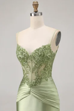 Verde Espartilho Sem Alças Sequins Bodycon Vestido Curto Homecoming com Apliques