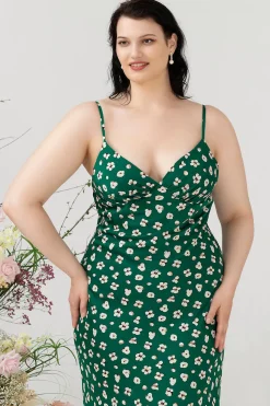 Verde Floral Estampado Vestido de Verão Tamanho Grande