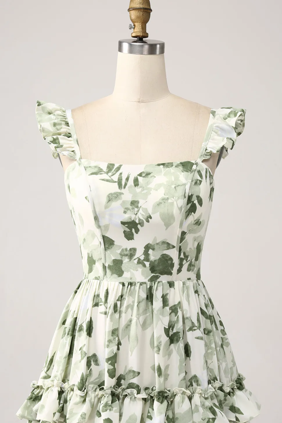 Verde Floral Ruffles Tiered Prom Dress com Fenda
