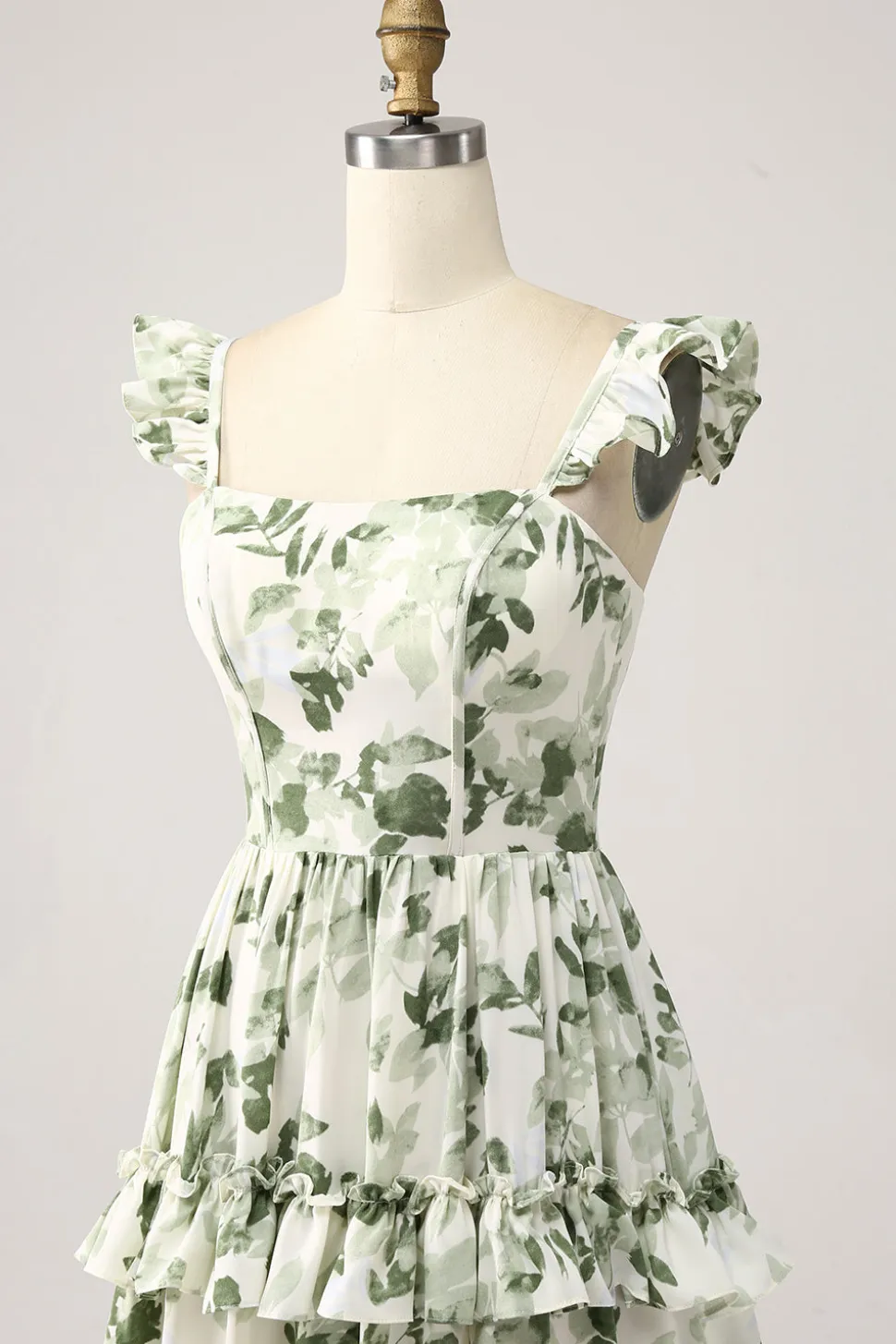 Verde Floral Ruffles Tiered Prom Dress com Fenda