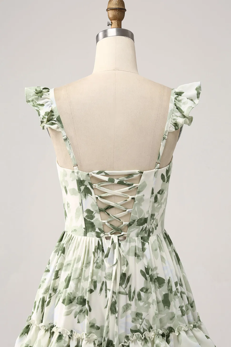 Verde Floral Ruffles Tiered Prom Dress com Fenda
