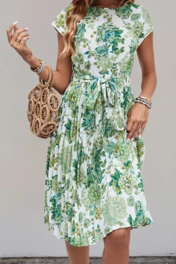 Verde Flores Linha-A Midi Vestido de Verão