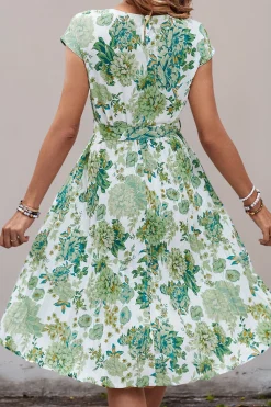 Verde Flores Linha-A Midi Vestido de Verão