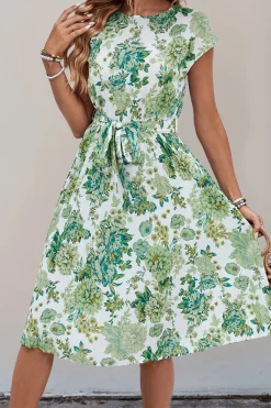 Verde Flores Linha-A Midi Vestido de Verão