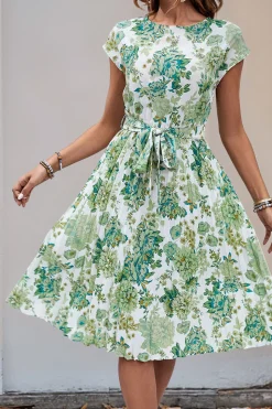 Verde Flores Linha-A Midi Vestido de Verão