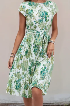 Verde Flores Linha-A Midi Vestido de Verão