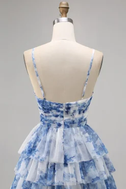 Verde Flores Plissado Linha-A Mini Vestido Cocktail