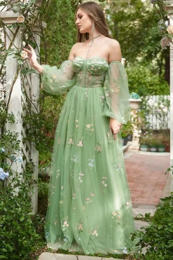 Verde fora do ombro vestido de baile