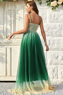 Verde Gradiente Esparguete Correias Uma Linha Vestido de Baile
