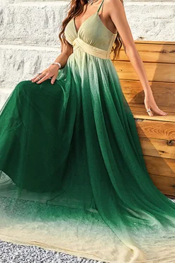 Verde Gradiente Esparguete Correias Uma Linha Vestido de Baile