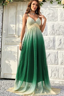 Verde Gradiente Esparguete Correias Uma Linha Vestido de Baile
