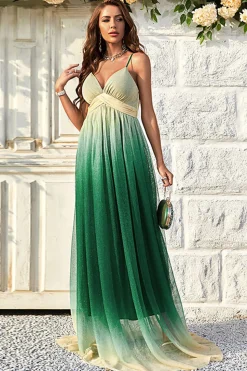 Verde Gradiente Esparguete Correias Uma Linha Vestido de Baile