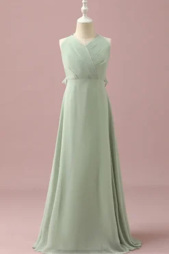 Verde Halter Chiffon A-Line Vestido Dama de Honra Júnior