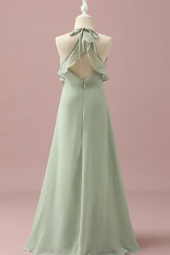 Verde Halter Chiffon A-Line Vestido Dama de Honra Júnior