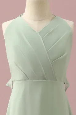 Verde Halter Chiffon A-Line Vestido Dama de Honra Júnior