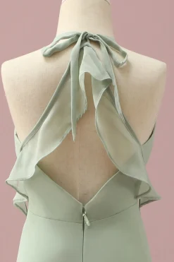 Verde Halter Chiffon A-Line Vestido Dama de Honra Júnior