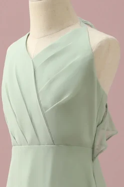 Verde Halter Chiffon A-Line Vestido Dama de Honra Júnior