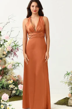 Verde Halter Sem Mangas Vestido de Dama de Honor