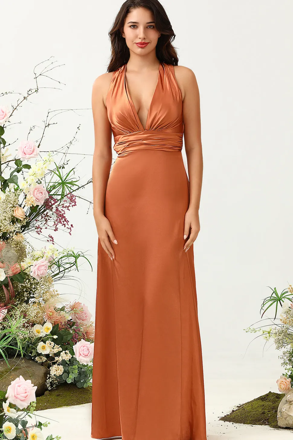 Verde Halter Sem Mangas Vestido de Dama de Honor