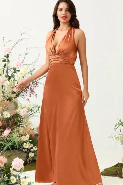 Verde Halter Sem Mangas Vestido de Dama de Honor