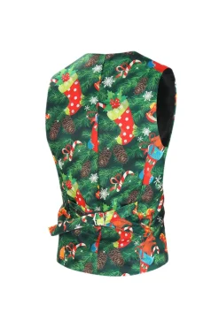 Verde impresso 3 peças Notched lapela ternos masculinos de Natal