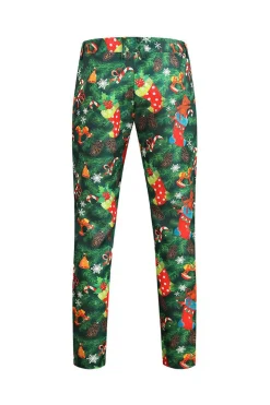 Verde impresso 3 peças Notched lapela ternos masculinos de Natal