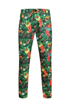 Verde impresso 3 peças Notched lapela ternos masculinos de Natal