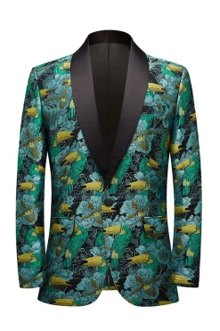 Verde Jacquard Lapela Shawl Blazer Masculino