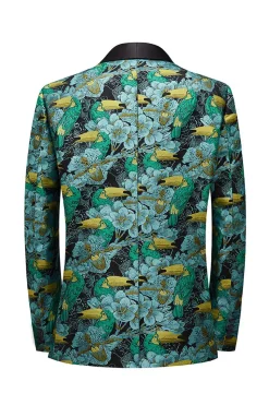 Verde Jacquard Lapela Shawl Blazer Masculino