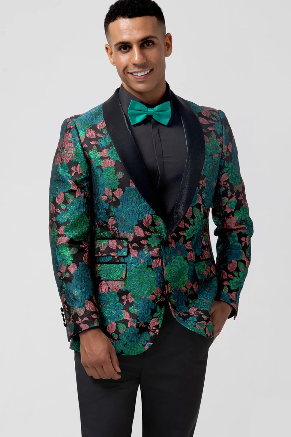 Verde Jacquard Xaile Lapela Um Botão Masculino Prom Blazer