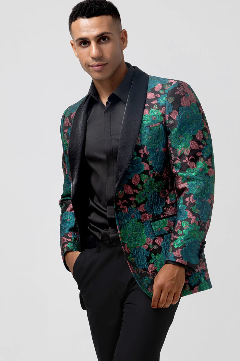 Verde Jacquard Xaile Lapela Um Botão Masculino Prom Blazer