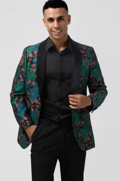 Verde Jacquard Xaile Lapela Um Botão Masculino Prom Blazer