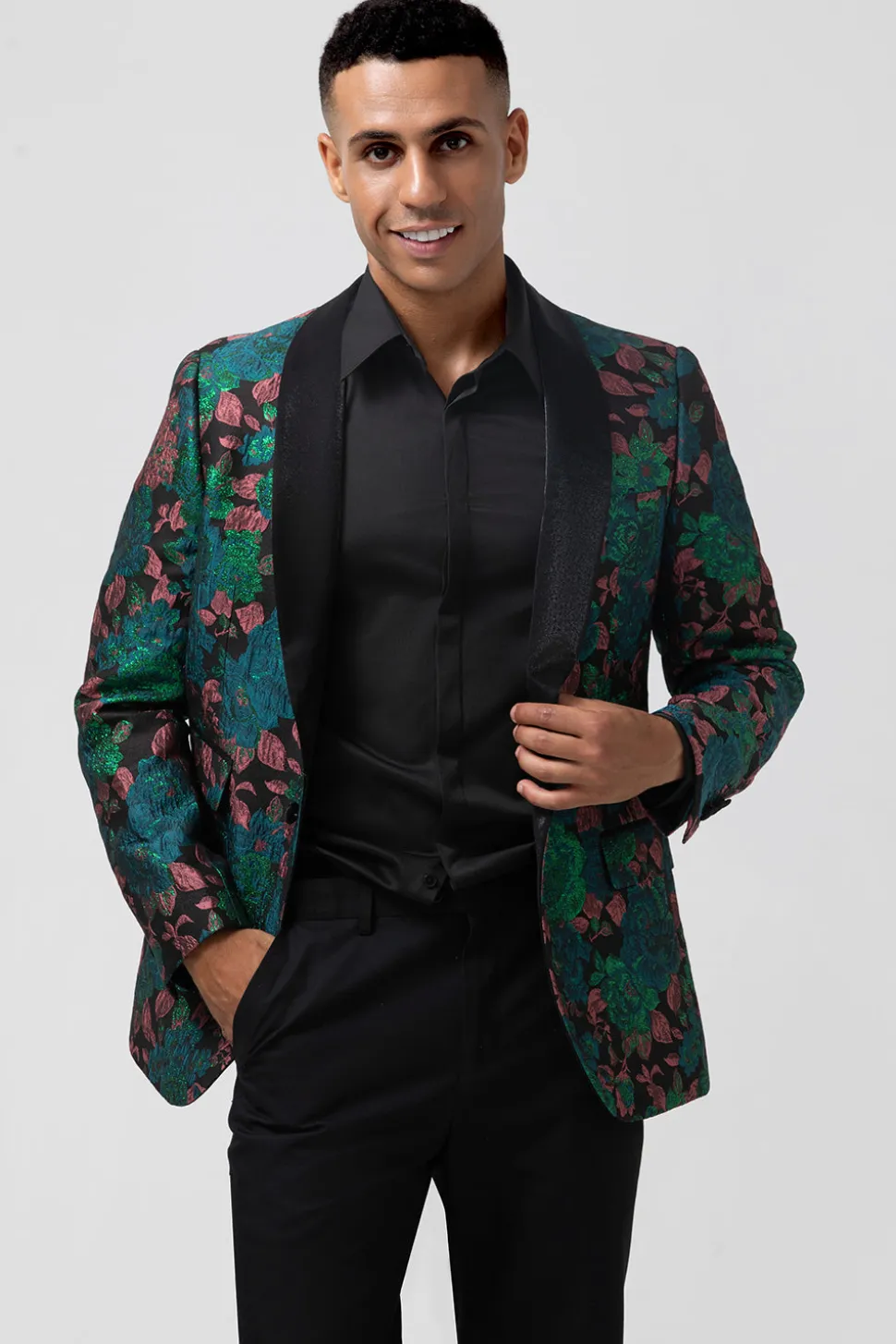 Verde Jacquard Xaile Lapela Um Botão Masculino Prom Blazer