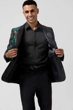 Verde Jacquard Xaile Lapela Um Botão Masculino Prom Blazer