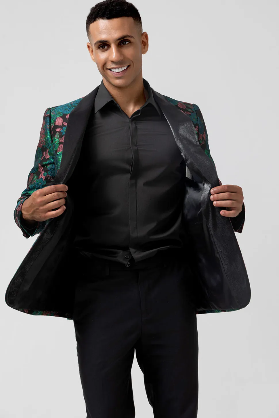 Verde Jacquard Xaile Lapela Um Botão Masculino Prom Blazer