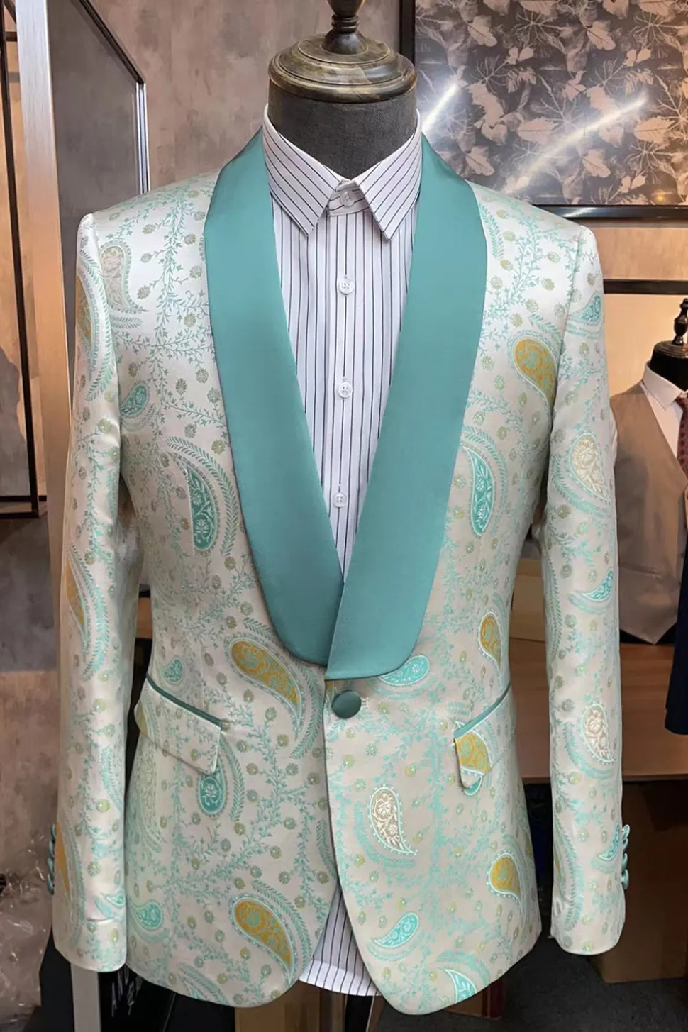 Verde Lapela Shawl 3 Peças Fato Formal