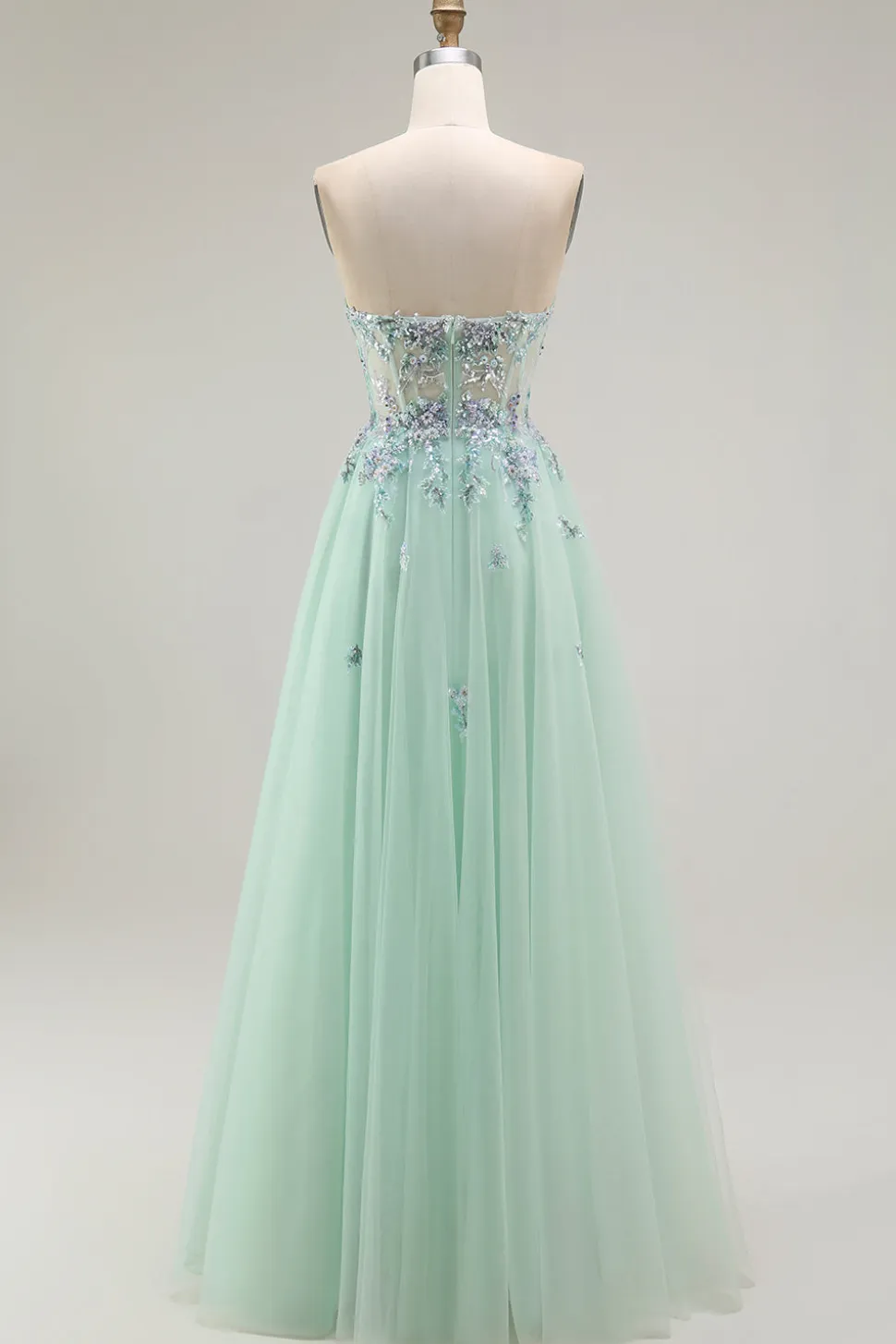 Verde Linha-A Direto Tulle Espartilho Longos Vestido De Festa