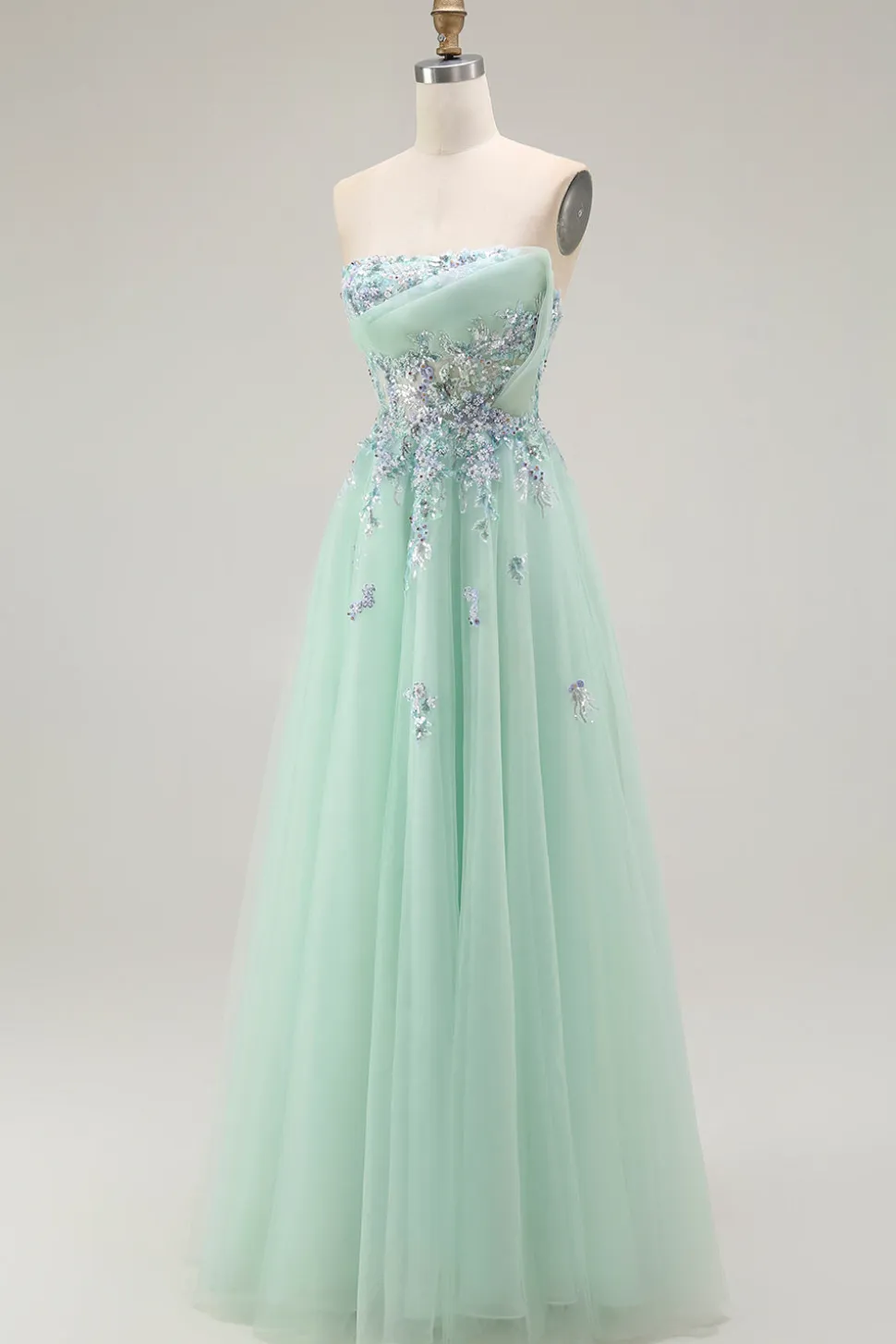 Verde Linha-A Direto Tulle Espartilho Longos Vestido De Festa