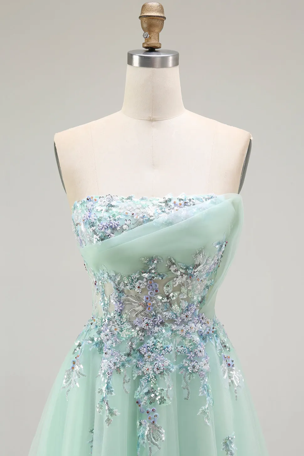 Verde Linha-A Direto Tulle Espartilho Longos Vestido De Festa