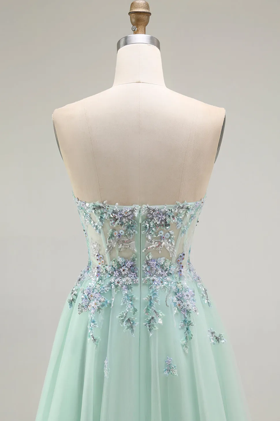 Verde Linha-A Direto Tulle Espartilho Longos Vestido De Festa