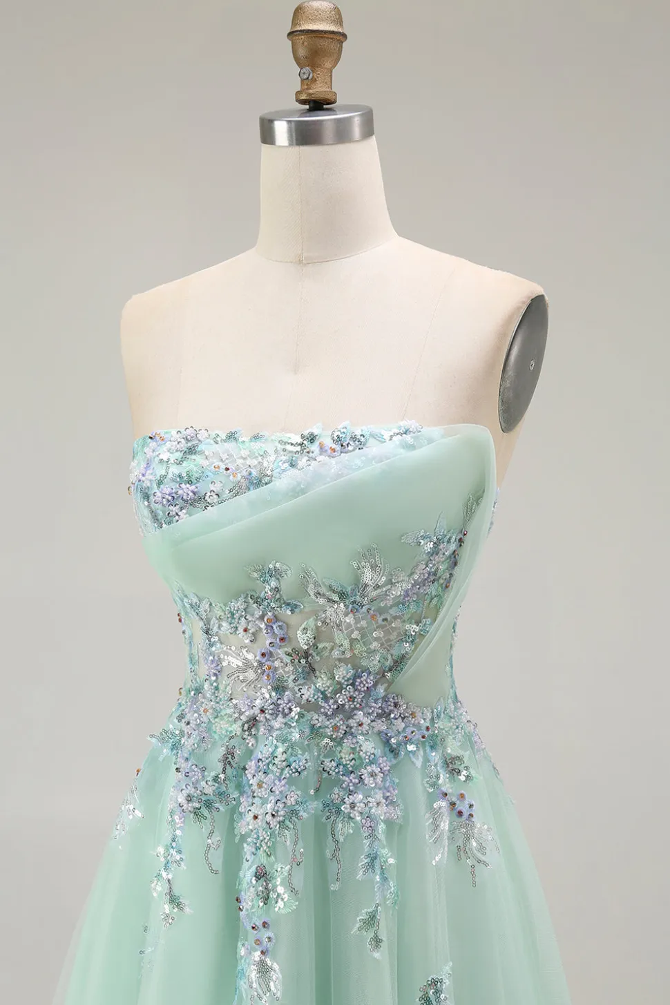 Verde Linha-A Direto Tulle Espartilho Longos Vestido De Festa
