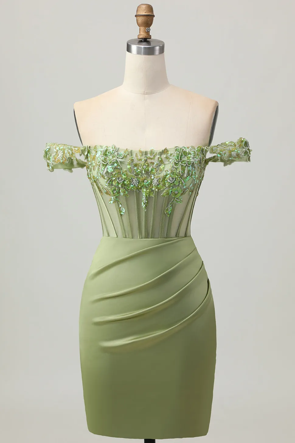Verde Off The Shoulder Corset Sequins Bodycon Vestido Homecoming